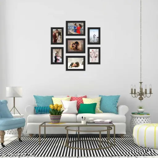 PHOTO FRAME GLASS WOOD PHOTO FRAME SET OF 7 ( 4x6-4 5x7-3 BLACK )