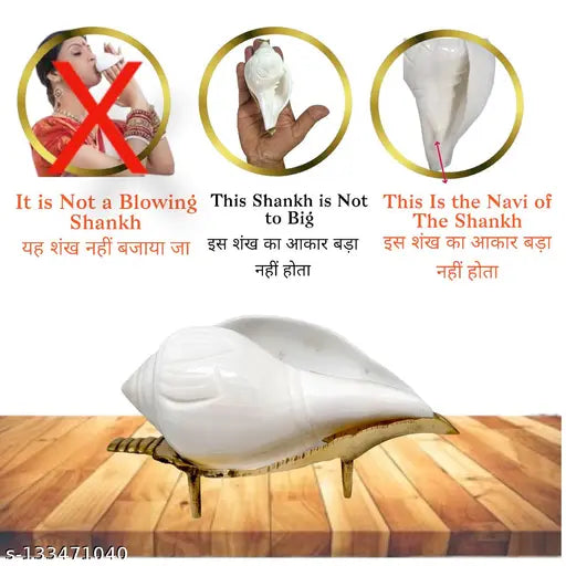 Divine Bazaar Brass Shankh Stands | Decorative Pooja Shankh | Prosperity Enhancing Jal Shankh | Pack of 1 | Sacred Decor | Traditional Brass Design | Religious Ornament | Spiritual Symbolism | Unique Home Décor | Vamavarti Shankh