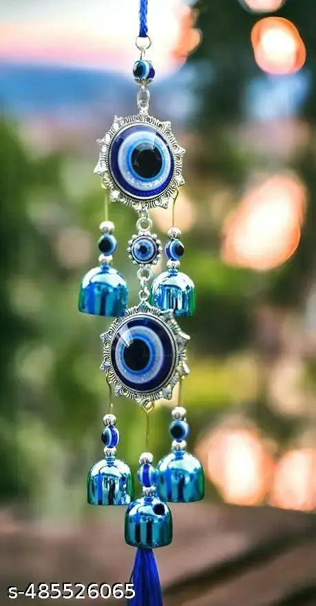 5 Bell Evil Eye Wind Chime - Handcrafted Metal Charm for Home Decor, Enhances Positive Energy & Vastu, Indoor/Outdoor Use, Attracts Good Luck & Repels Negativity