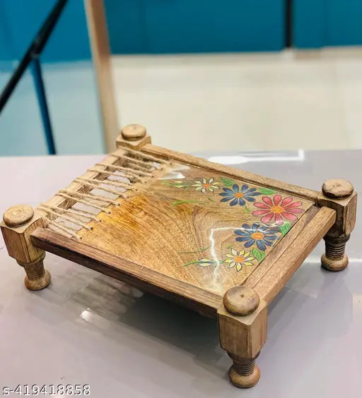 KESHA WOODKRAFT Wooden Serving Platter | Dessi Khat Platter | Khaat Platter | Hand Painted | Epoxy Resin Platter | Wooden Serving Trays | 11 x 8 x 2 inch (Small)