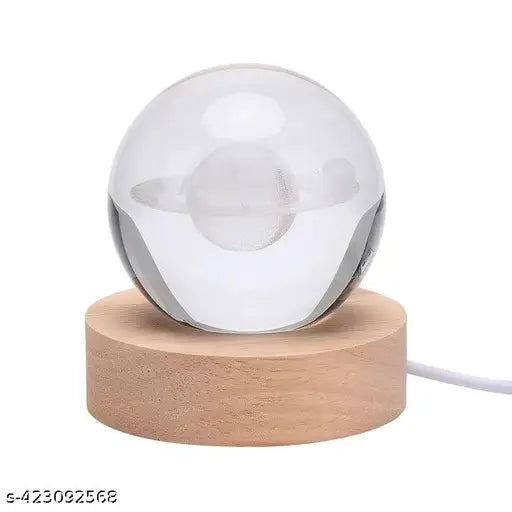 Rolexexplorer 3D Crystal Ball Night Lamp, Lamp with Colourful LED Light, Crystal Ball with Wood Stand, Decorative Light for Home, Office, Bedside Lamp (Pack of 1)