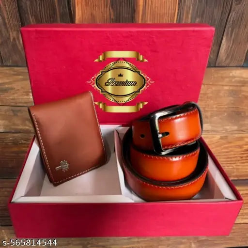 Combo tan leather belt and wallet