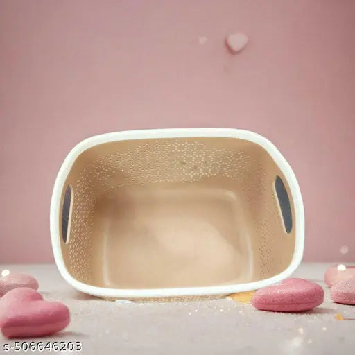 Unbreakable Plastic Storage Basket with handle and Bunny Charm | medium size | vibrant colors|size 32L*22W*16H cm (Brown)