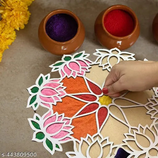 Portable Rangoli (12 inches) Stencil for Decor DIY Craft Reusable Templates for Floor Table Just Fill with Rangoli Atta or Grains for Navratri Pongal Pooja Mandir Rangoli Mats for Decoration