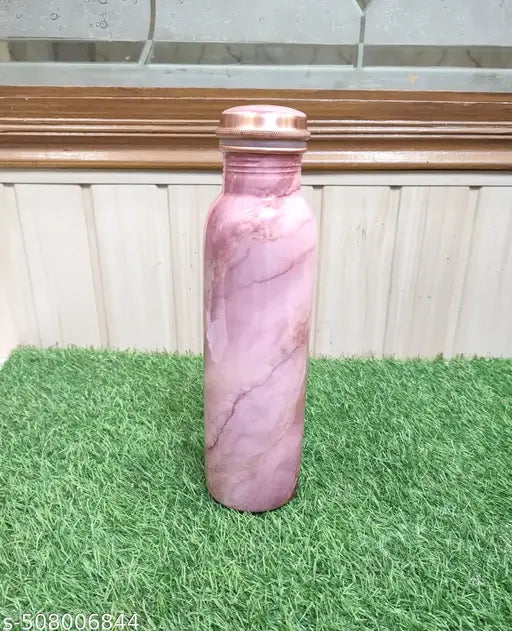 900ml Pure Copper Water Bottle For Drinking – 34 Oz – Ayurvedic Pure Copper Pink Stone Design Meena Water Bottles For Drinking More Water - Leak Proof Heavy Duty Copper Vessel 100% Leak Proof, For Home, Office, Gym Gift