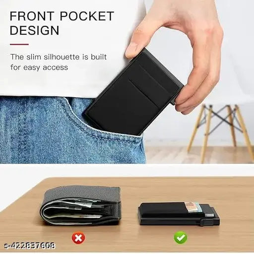 Pop up wallet Card Holder , Slim Wallet for Men , RFID Blocking Minimalistt Business Credit and Atm Card Wallet with Moneyy Pocket Metal Card Case for Notes and Coinss Black