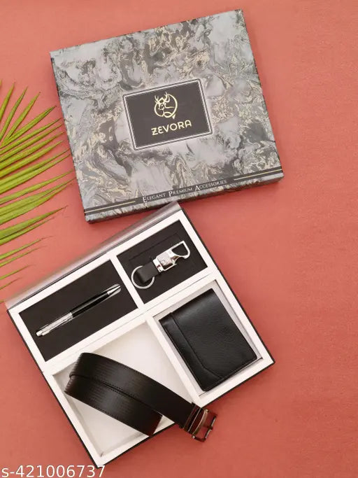 ZEVORA Combo Gift Set Wallet Belt Key Chain & Pen For Men