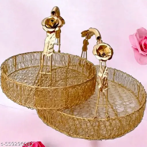 Shagun Basket wire mash10 Round& 8inch set of 2pcs decor/Wedding/Gift hamper/Packing Tray/Flower Decor pooja Basket