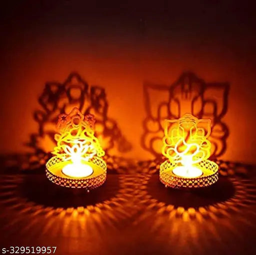 #UDHWANI Laxmi Gangrenes Ji Metal Tea Light Stand  For Diwali Decoration | God Ganesha Candle Holder Stands For Home Decor Decorative Items | Size : 4 Inch | Color : Brown