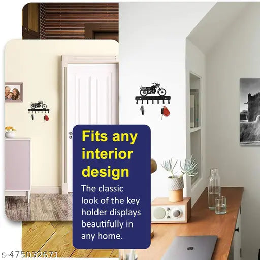 Key Hanger Wall Stylish | Metal Key Holder for Home | Key Chain Holders for Wall Key Stand (6 Hooks, Bike Black)