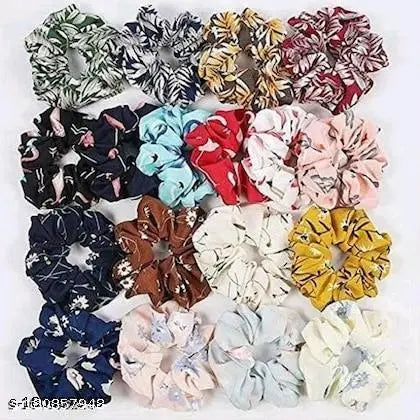 Stylish Women Multi Color Fabric Rubber Band Scrunchies (24 Pieces) Multicolor color Fabric thalamudi kattu/thalamudi bandham/Jada Bandlu/Muti pattaikal/hair baandukal/Kudalu byandgalu/Hair byandgalu Ideal for Women / Girls