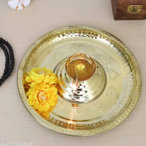 Brass Diya for Puja | Pooja Aarti | Arti Deepak Deepam Oil Lamp for Home Temple Puja Articles Decor Gifts[Weight: 200gm]- Temple Diya Aarti (Large Diameter: 23cm)