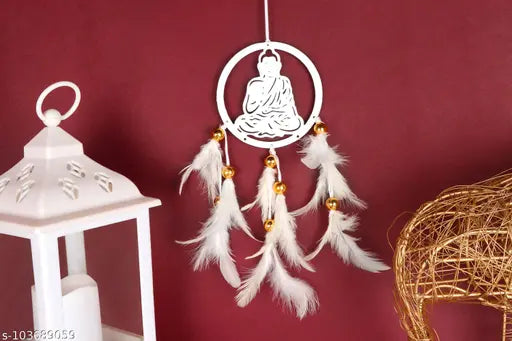 Dream Catcher Car Hanging Emblem Wall Hanging White Buddha For Positive Vibes, Wall Decor and Car Hanging (Dream Catcher White Buddha)