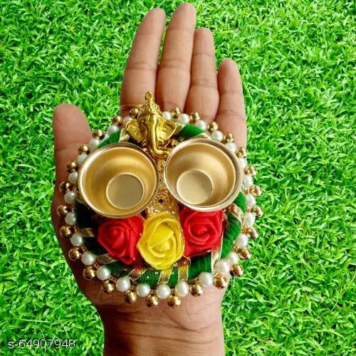 Designer Wooden & Metel Rakhi Haldi Kumkum Box/pooja thali Set [4inch] Puja Articles