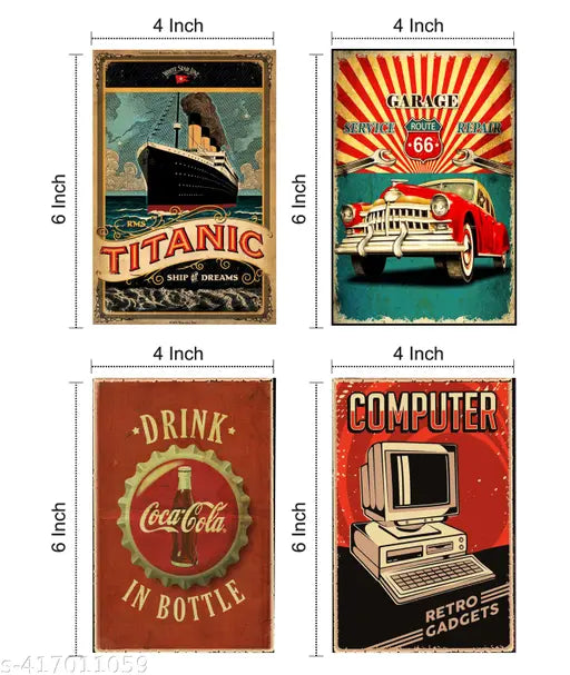 KARTMAPLE Vintage Poster | Vintage Wall Collage Kit Posters - (4x6 Inches A6 Size) Wall Decor Poster - Wall Art For Bedroom, Living room, Office, Pack of 12 Posters