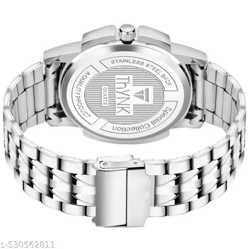 THYNK BLACK DAIL NEW DESIGNER ROUND STIANLESS STEEL SILVER ADJUSTABLE CHAIN Analog Watch - For Men