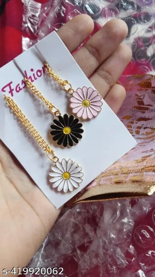 Daily wear necklace pink , black, white charm New Stylish & Fancy Exclusive Micro Gold Plated Combo Necklace Chain for Women and Girls (BUY 1 GET 2 FREE)