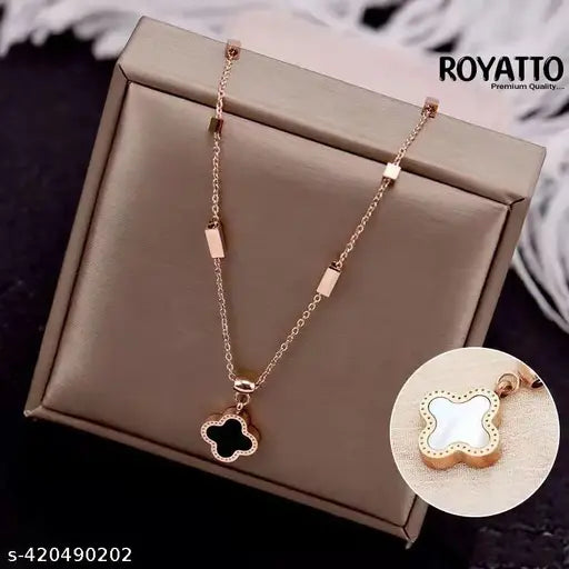 Trendy Women's Jewelry Collection: Four-Leaf  Black and White Clover Necklace, Roman Numerals , Double-Layer Titanium Steel Accessories A-04