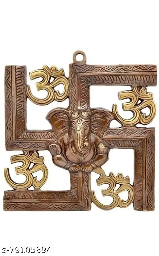 VK COLLECTION Metal Wall Hanging Om Swastik Ganesha Decorative Showpiece Hanging Om Swastik for Home Decoration