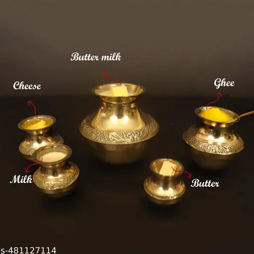 Putrika Brass Kubera Kudam Set of 5|Gubera Panai Set|Matki Set of 5|Kalash Set|Lakshmi Kuberar Lucky Pot|kuberar panai for Pooja/Home Decor [Weight: 275gm Height: 7.5inch]