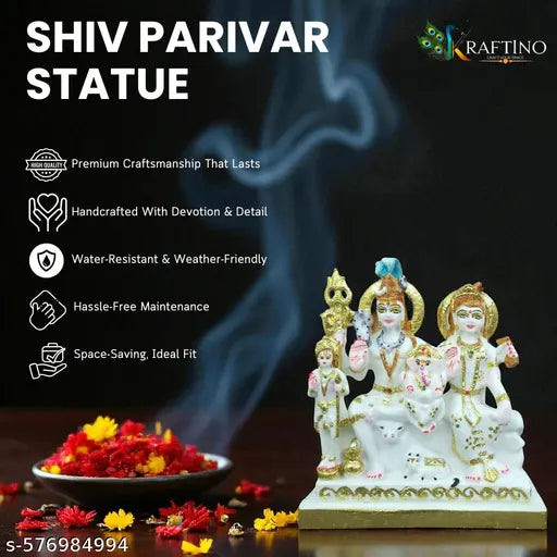 10inch Gold Plated Marble Dust Shiv Family Statue