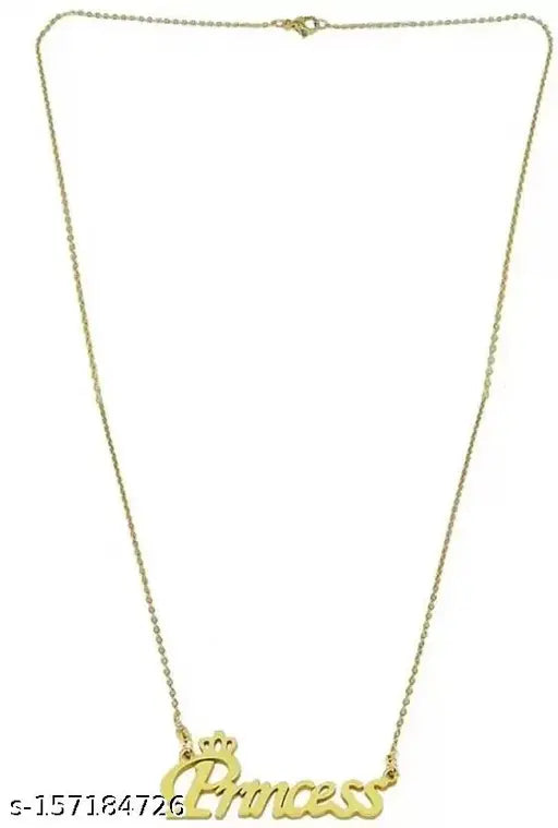 Princess Golden Color Fancy & stylish locket Gold Plated Stainless Steel Princess Name Letter Locket Pendant with chain for Girls & Women's  Pendants & Lockets