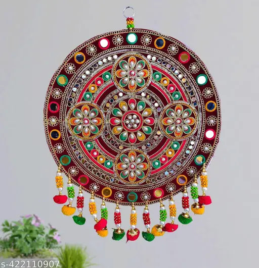REPTUM DECOR Velvet Traditional Round Floral Design Diwali Decoration Wall Décor Handicraft Wall Hanging - 1 Piece