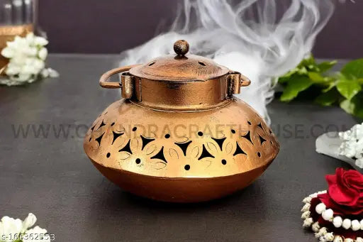 Classic Metal Small Kapoor Dani, Dhoop Pot, Degchi T-Light Holder for Pooja Room