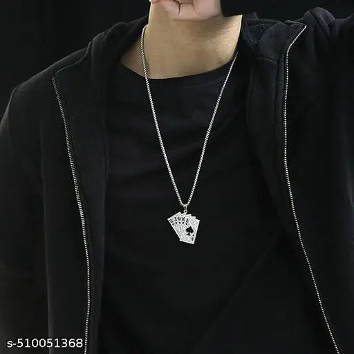 men and women pendant flush iced poker necklace made of stainless steel for men women, stainless steel chain necklace pendant with rhinestones men chains chain for punk hip hop