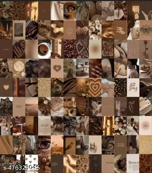 Peel-&-Stick 70 Pcs Brown Aesthetic Wall Collage Kit | Dark Neutral Photo Collage ||4*6 Size Home decor wall Poster