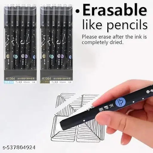 Erasable Constellation Star Galaxy Printed Zodiac Gel Pens 0.5mm Gel Blue Ink Pen Office School Stationary Supplies, Pack of 12 (Erasable Zodiac Pens 12Pc)