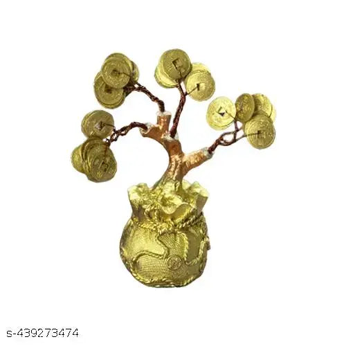Gold Coin Vastu Tree for Good Luck, Prosperity, Wealth and Growth | Natural Coin Tree for Positivity | Prepared from fine Quality of Polyresin and Coins as Vastu Remedy for Home/Office | Antique Decorative Showpiece - 15 cm