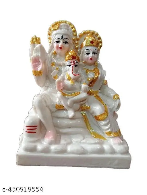 Shiva Parvati Ganesh Idol Shiv Parivar Murti Statue for Home Office Temple Mandir (White and Gold) Decoration for Home Decor and Office