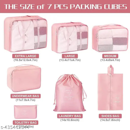 ( Multicolor) Travel Organizer 7 in 1 Travel Laundry Cosmetics Luggage Packing Organizers Set Makeup Bags Organizer Packing Cubes with Shoe Bag for travel, Nylon