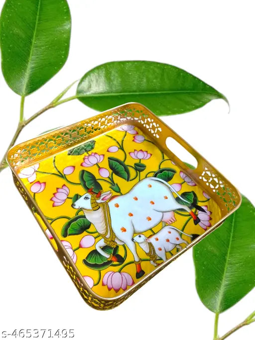 Square pichwai set of 2 tray