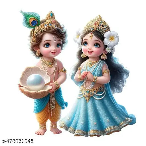 3D Radhe krishna blue theme Waterproof PVC Vinyl Wall Sticker for Living Room -Bedroom - Office - Home, Multicolor Wall Sticker for Room ideal sticker size-( 50 X 40 Cm )