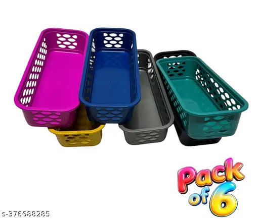 Plastic (pack of 6) Multipurpose Desk Organizer Tray Office Drawer Dividers Storage Bins for Kitchen, Bathroom, Office, Makeup, Bedroom Dresser, Craft Basket Rack Multicolour (23×8×5 cm)