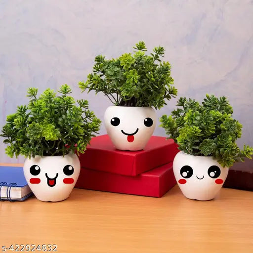 Set of 3 Artificial Plant For Home Decor or Office Décor Also Plant Suitable For Table , Flower & Plant Specially Decor For Bed Room Decorationet Bonsai Wild Artificial Plant with Pot