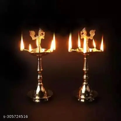 RaDeco Brass Kerala Fancy Samai Peacock Mahabharat Diya Oil Lamp 100% Pure Brass Height 9 Inch Set of 2 pcs