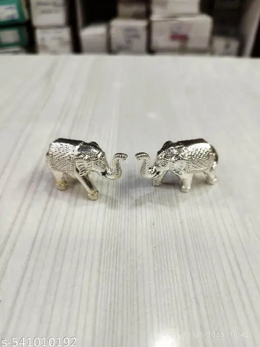 Metal  Elephant Set (Small) | Handcrafted  Metal Art Collectible Showpiece Figurine | Home Table Decor poja Room pack of 2 (1.6 Inches) 80gms
