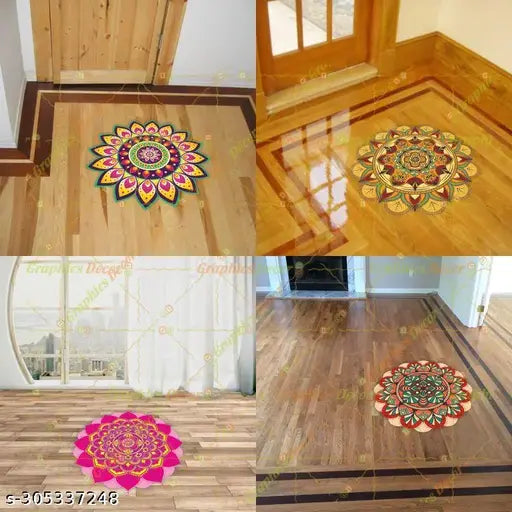 Graphics Decor | Combo Pack of 4 Colorful Rangoli Mandala Trending Floor Wall Sticker