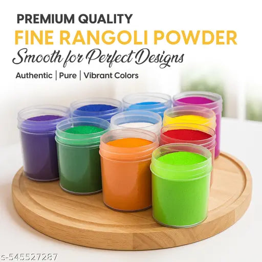 Chitrashila Complete Set Of Rangoli Powder 100 Gm Each - (Pack of 10) With Container for Festival & Diwali Decoration (Multi-Color Pack)