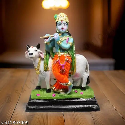 Easy Kart 1 Marble Dust Multicolor Laddu Gopal/Bal Gopal Cow Krishna Statue, (Multicolor)