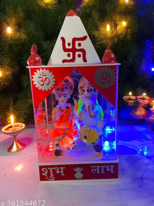 "Laxmi Ganesha Idol for Diwali Gift & Home Temple" – LED Light Showpiece for Pooja Room, Mandir Decor, Festival Vastus Statue with Electric Glow Murti