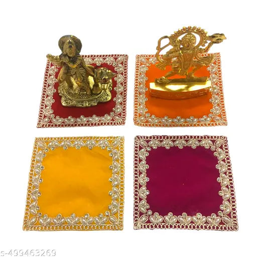 Velvet Red Pooja Aasan Cloth / Chowki Aasan Kapda for Puja Table, Home Mandir, Temple, Pooja Ghar and God Idol Sitting