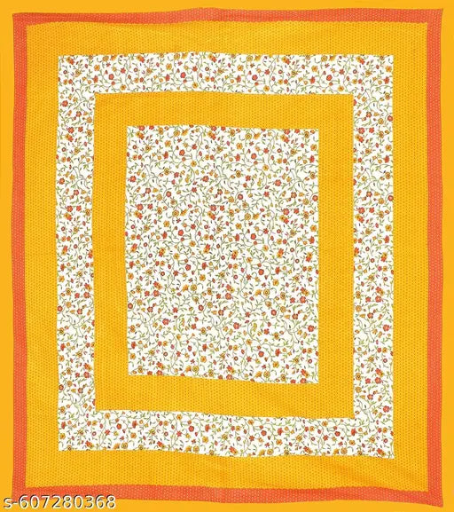 Jaipuri Cotton Double Bedsheet with 2 Pillow Covers | Premium Floral Print Yellow Bedsheet for Bedroom Décor