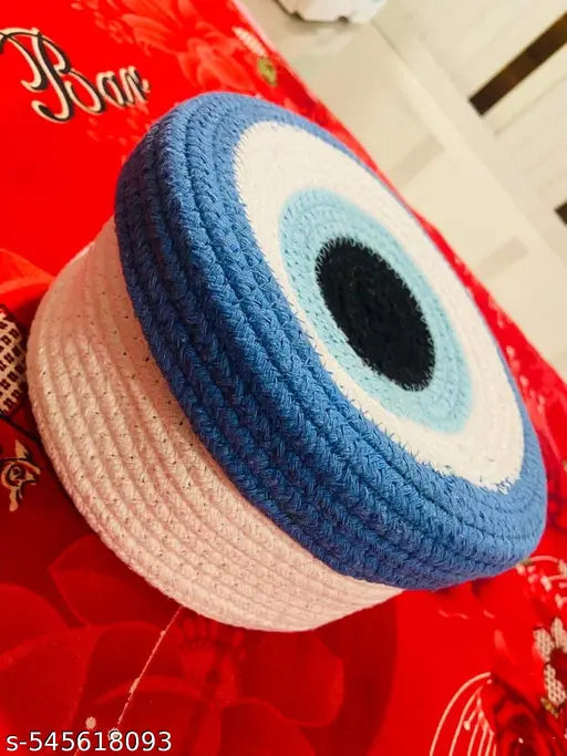 Talib Textile Juteify Round Cotton Rope Evil Eye Storage Basket with Lid, Decorative Woven Storage Bin, Pot, Caddy, Organizer, Container for Snacks, Plants,