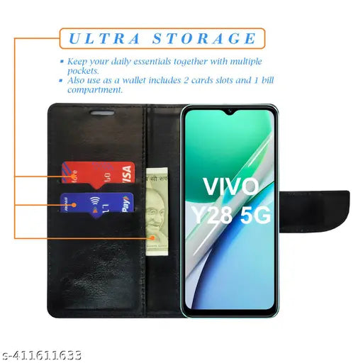 Orange Pattern Flip Cover for Vivo Y28 5G | Leather Finish|Shock Proof|Magnetic Clouser Compatible with Vivo Y28 5G (Orange)