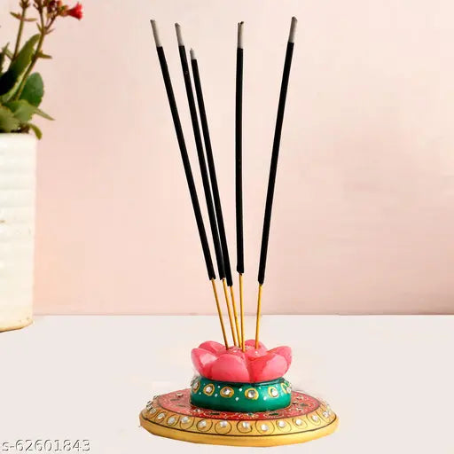 CRAFTAM Marble Made , Kundan Embellished Agarbatti Stand, Incense Stick Stand Holder for Home Temple , Office and Gifts