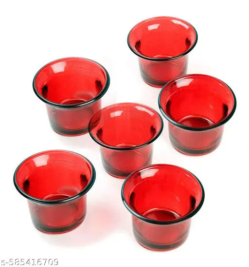 Articia Glass Tealight Candle Holder Decorative Votive Light Holders (6 X 6 X 5 cm, Set of 6, Red)